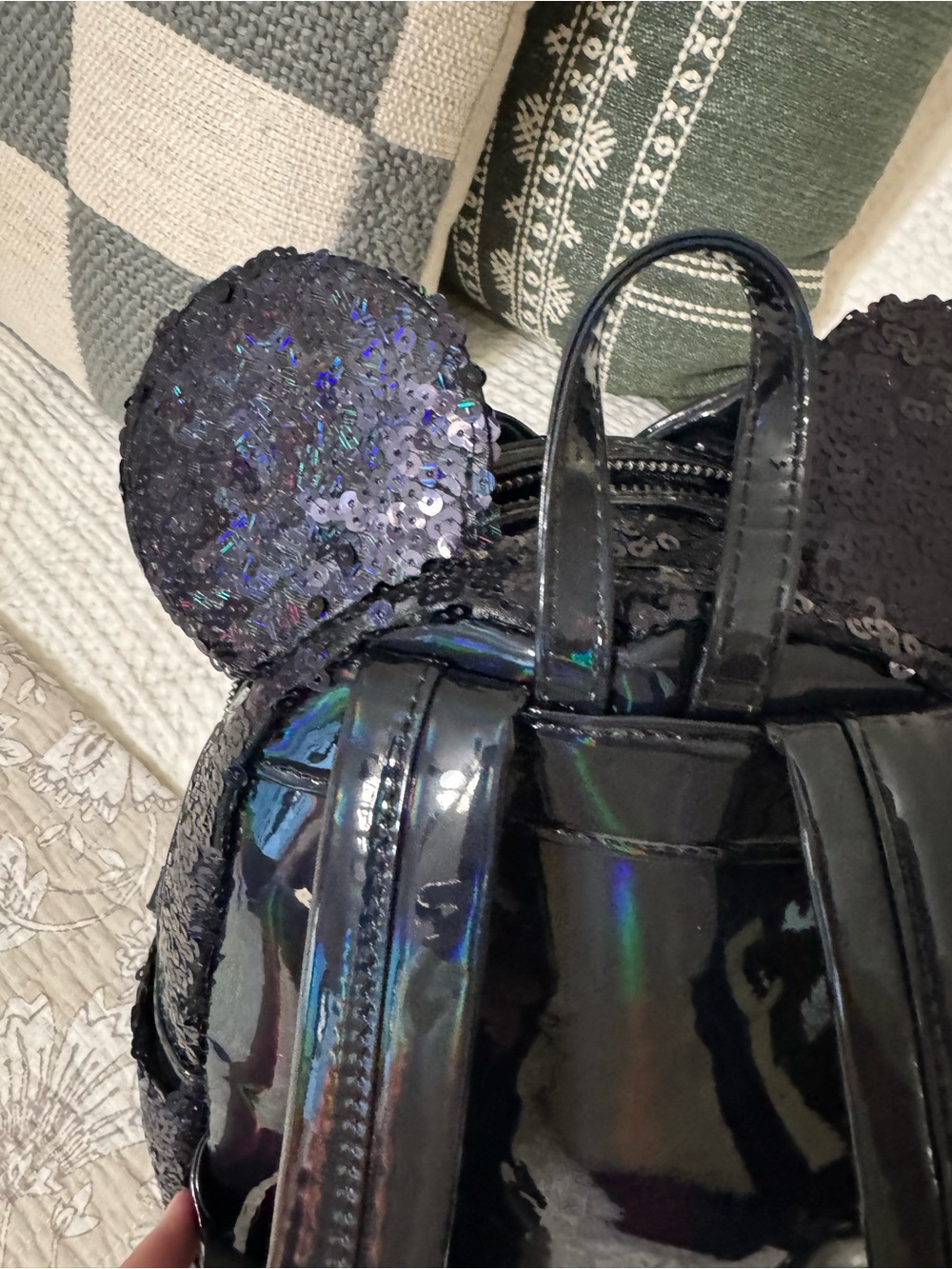 LoungeFly Sequin Minnie Ear Mini Backpack - Black - Picture 5 of 15